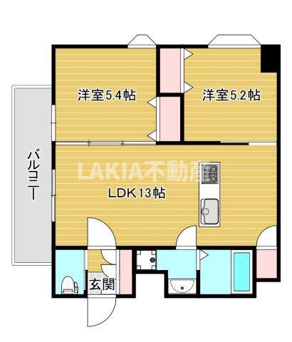 WOB京橋(2LDK/13階)の間取り写真
