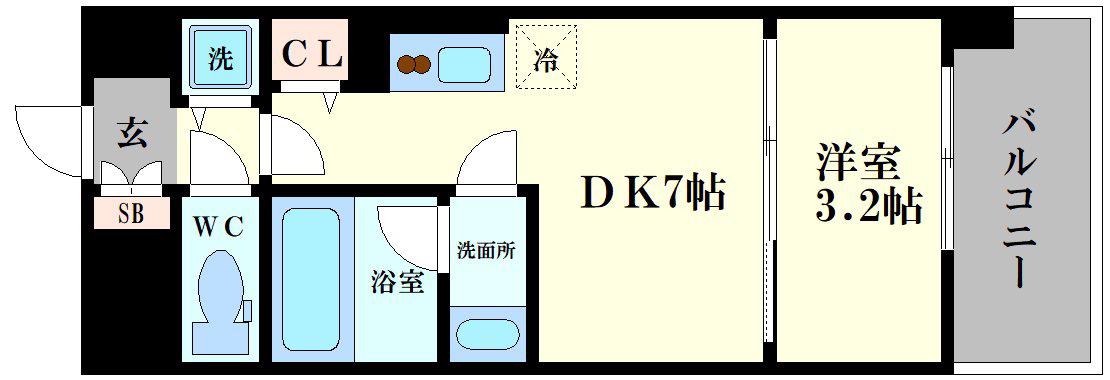 リヴェント難波サウス(1DK/3階)の間取り写真