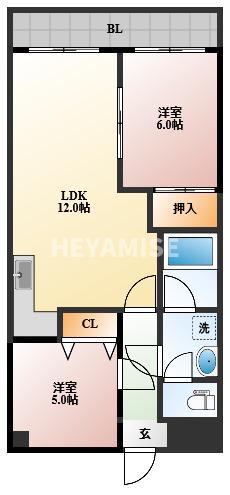 ルミエール多比良(2LDK/5階)の間取り写真