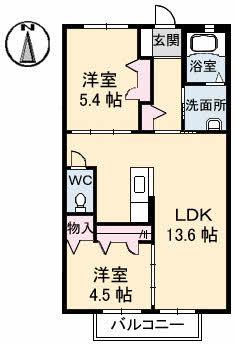 ボナールメゾン風(2LDK/2階)の間取り写真