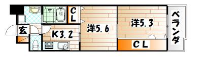アルティザ小倉(2K/6階)の間取り写真