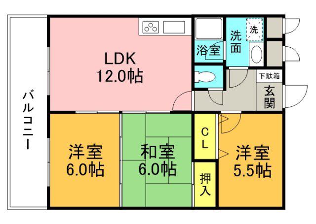 コリーヌ・ヴェール(3LDK/2階)の間取り写真