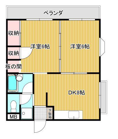 ポルカI(2DK/4階)の間取り写真