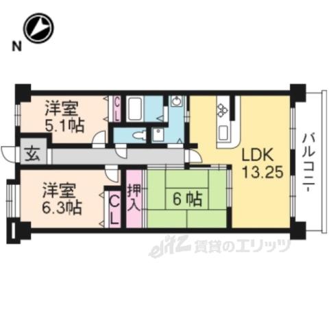 グレーシィ栗東オーブ(3LDK/14階)の間取り写真