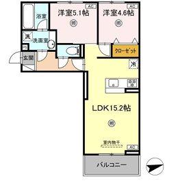 D-ROOM中原東(2LDK/3階)の間取り写真