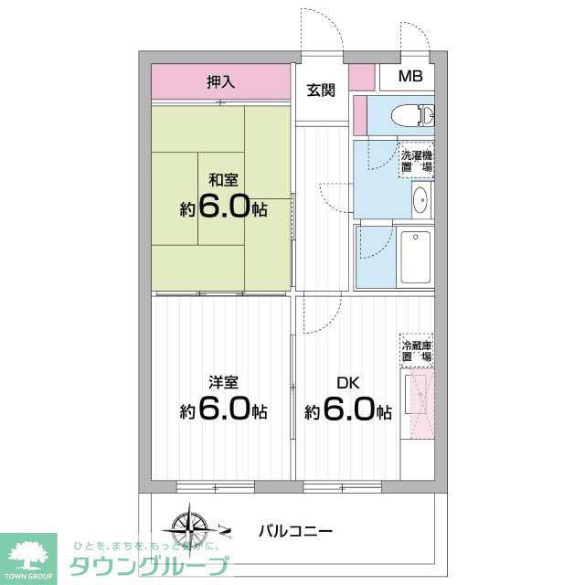 東府中マンション(2DK/2階)の間取り写真