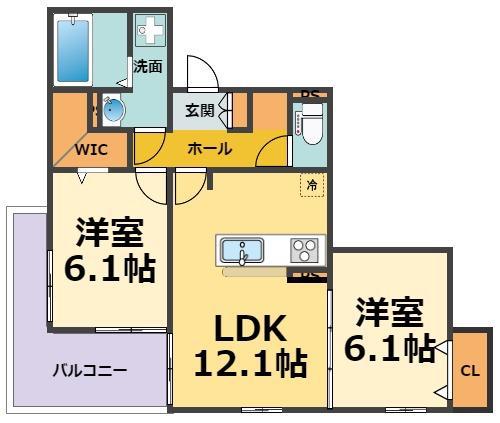 ヴィクトワール 庄(2LDK/2階)の間取り写真