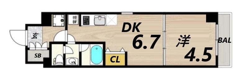 インブルーブ三宮イースト(1DK/6階)の間取り写真