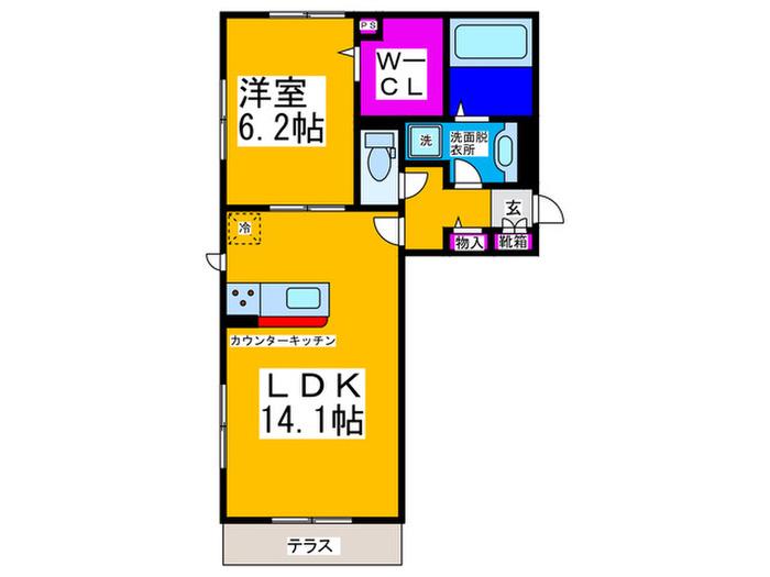 コーラルブルー南花田(1LDK/1階)の間取り写真