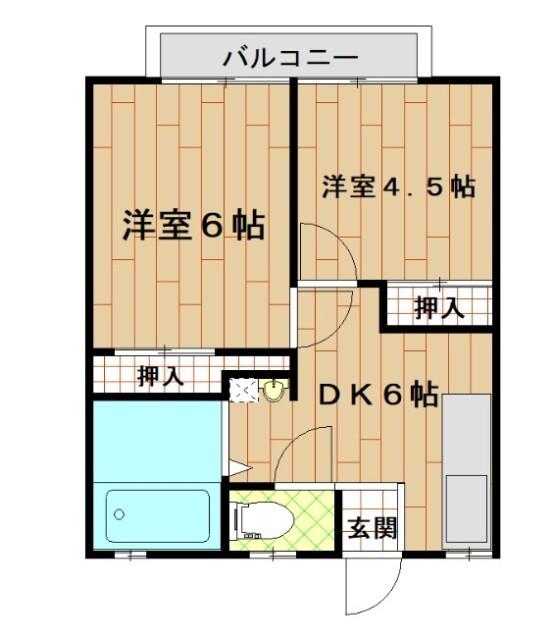 内谷ハイツC棟(2DK/1階)の間取り写真