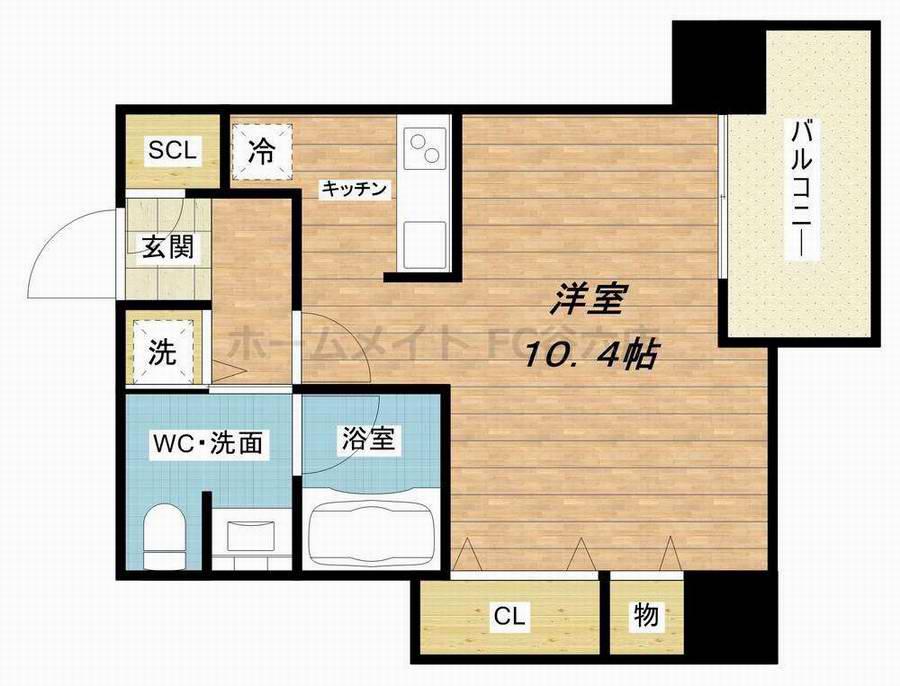 クロスレジデンス大阪新町(1K/4階)の間取り写真