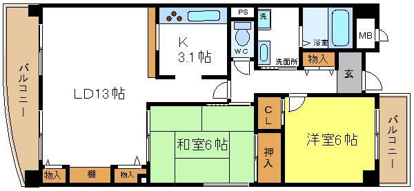 キャピトールタワー(2LDK/4階)の間取り写真