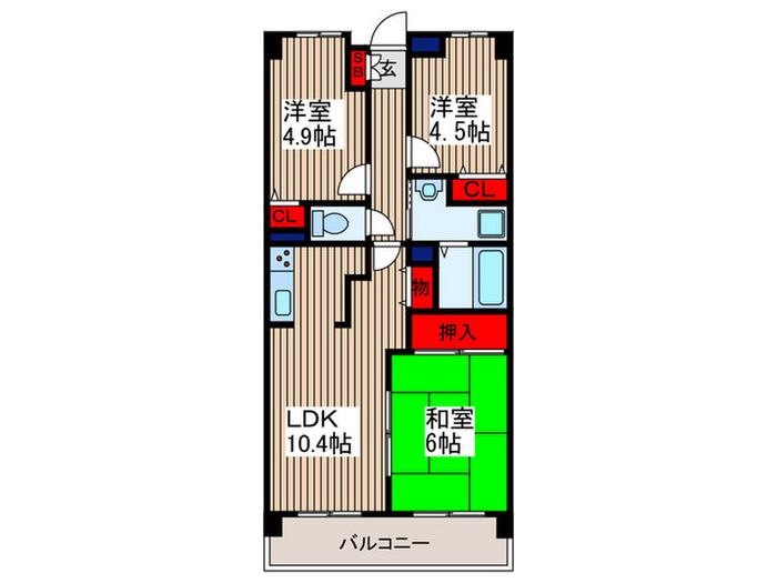 ビエラコート武蔵浦和(3LDK/5階)の間取り写真
