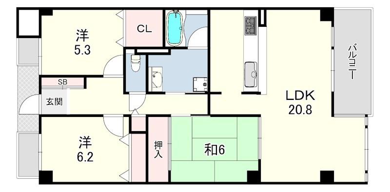 ラ・モール芦屋(3LDK/5階)の間取り写真