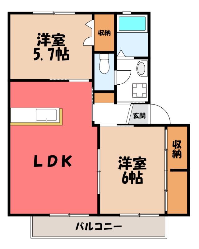 アンシャーリー A(2LDK/2階)の間取り写真