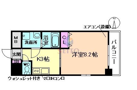 プロスペクト豊中服部(1K/3階)の間取り写真