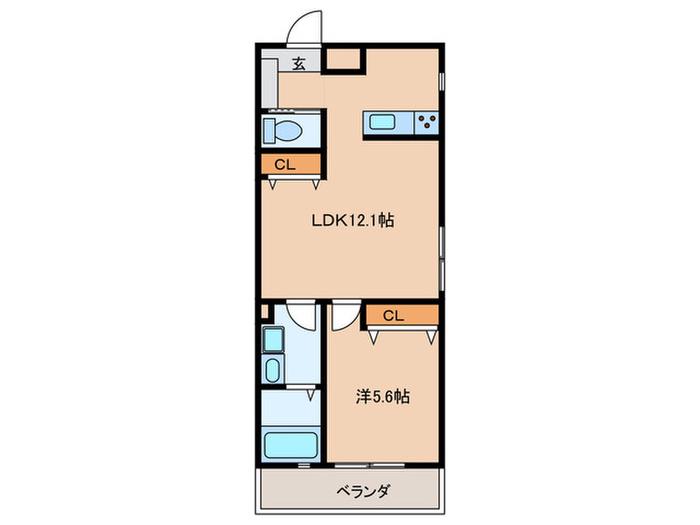 シェリル神戸西舞子(1LDK/2階)の間取り写真