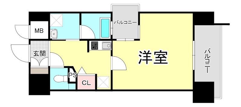 ベルフェリーク新神戸(ワンルーム/9階)の間取り写真