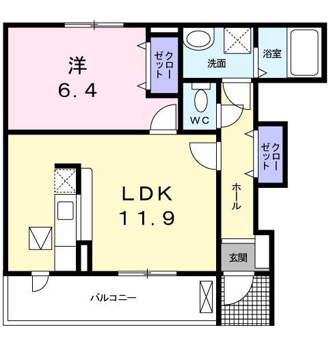 グレイス・E I(1LDK/1階)の間取り写真