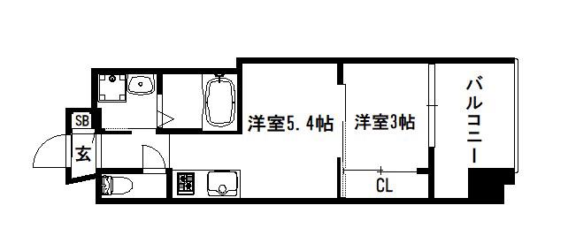 アクアプレイス京都二条城北(1DK/4階)の間取り写真