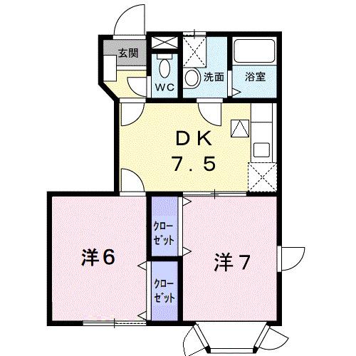 メープルタウンB(2DK/1階)の間取り写真