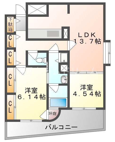 ラ・カリテ(2LDK/4階)の間取り写真