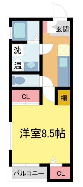 ゼニス天神(1K/3階)の間取り写真