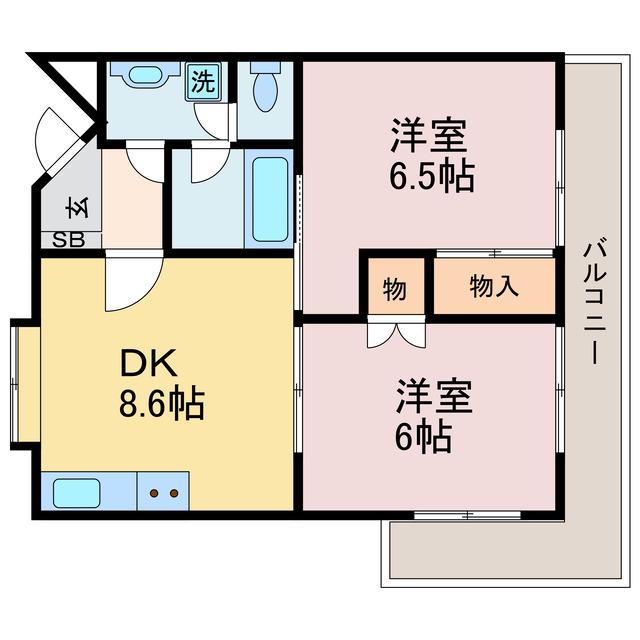アヴニール余戸(2DK/1階)の間取り写真
