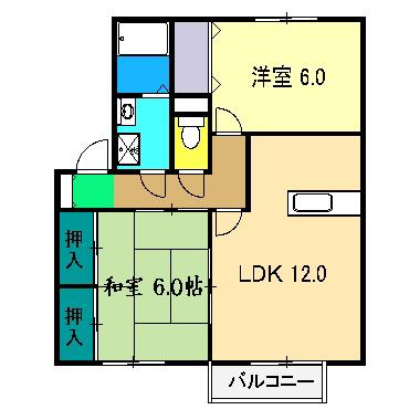コーポリベール B棟(2LDK/1階)の間取り写真