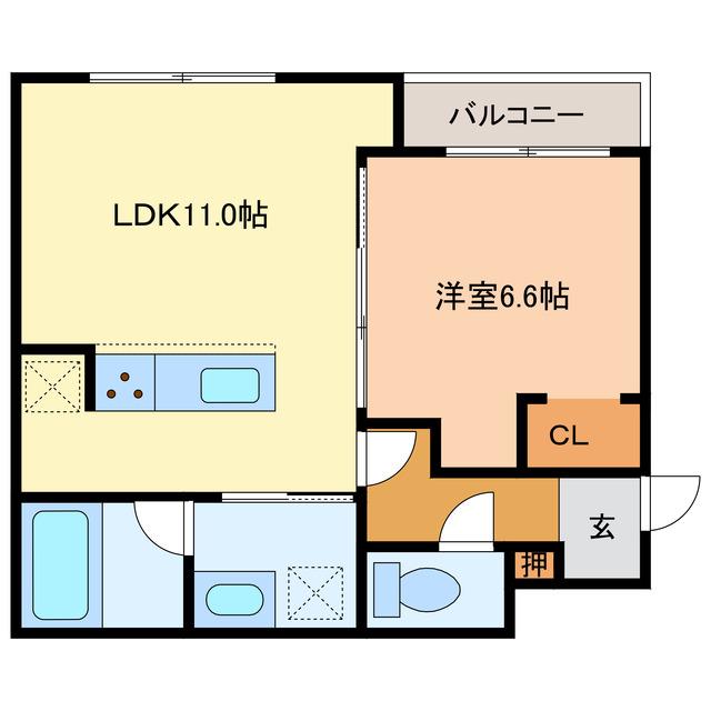 東郊1丁目アパート(1LDK/1階)の間取り写真