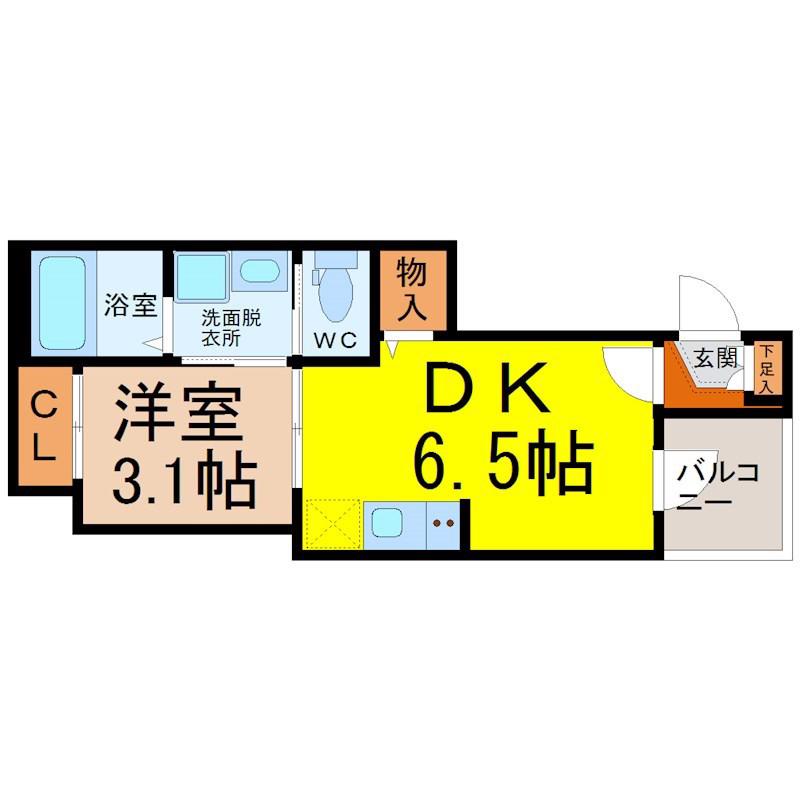 フェリシア荒子(1DK/3階)の間取り写真