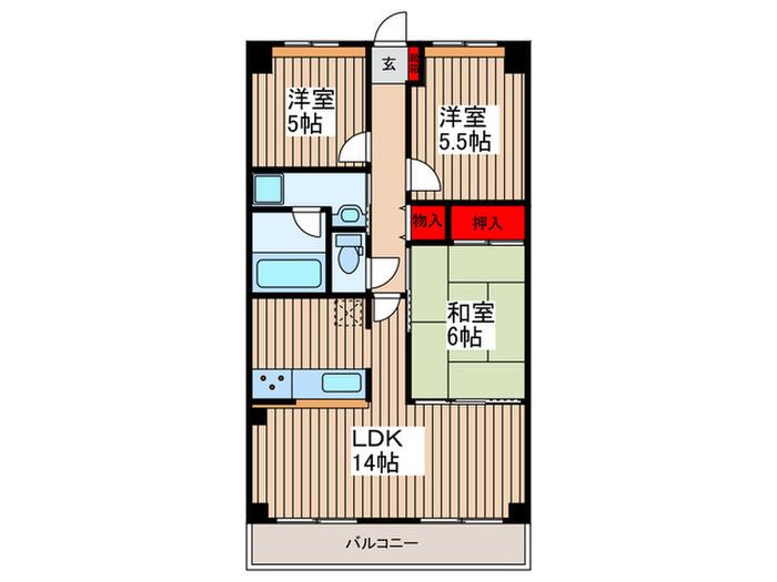 七里ガーデン(3LDK/4階)の間取り写真