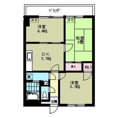 リブステージ横浜(3DK/5階)の間取り写真
