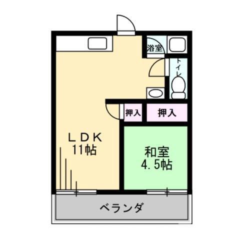 グリーンハイツ三和 A棟(1LDK/2階)の間取り写真