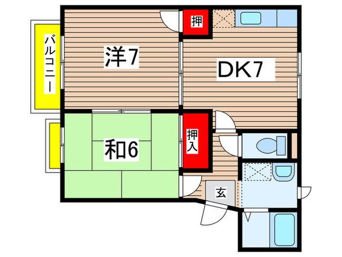サンハイツヴィレッジI(2DK/1階)の間取り写真