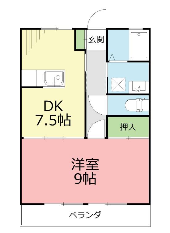 足柄ハイツ(1DK/2階)の間取り写真
