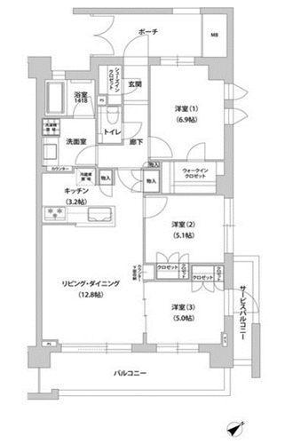 文京グリーンコートテラス(3LDK/2階)の間取り写真