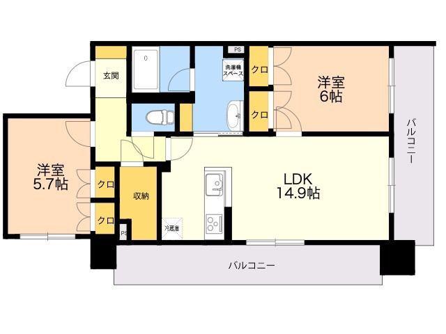 RJRプレシア天神サウス(2LDK/2階)の間取り写真