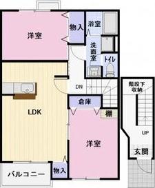 名鉄小牧線 小牧原駅 徒歩8分 2階建 築24年(2LDK/2階)の間取り写真