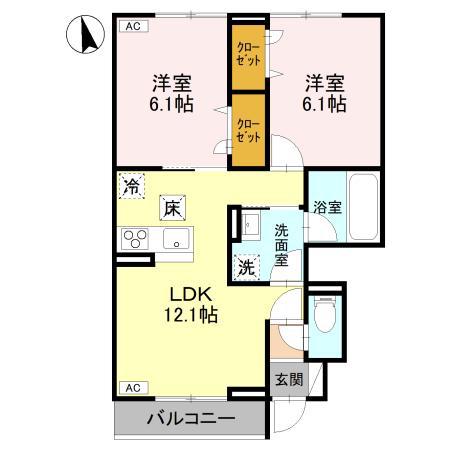 Dブルー・東城南(2LDK/1階)の間取り写真
