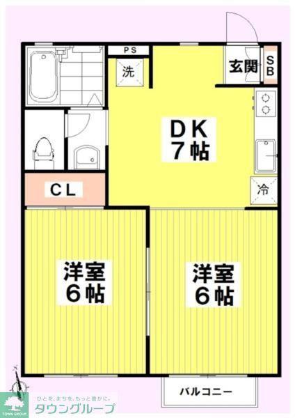 RYU弐番館(2DK/1階)の間取り写真
