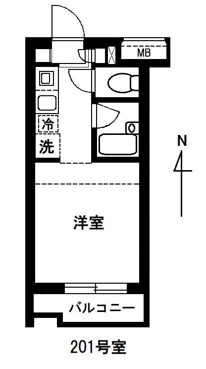 KITAHARA-FLAT(1K/2階)の間取り写真