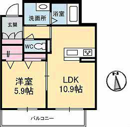ベレオシンフォニー(1LDK/2階)の間取り写真
