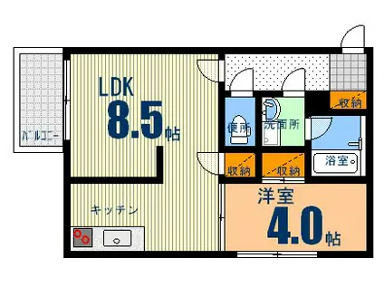 月光江波本町さくら(1LDK/2階)の間取り写真