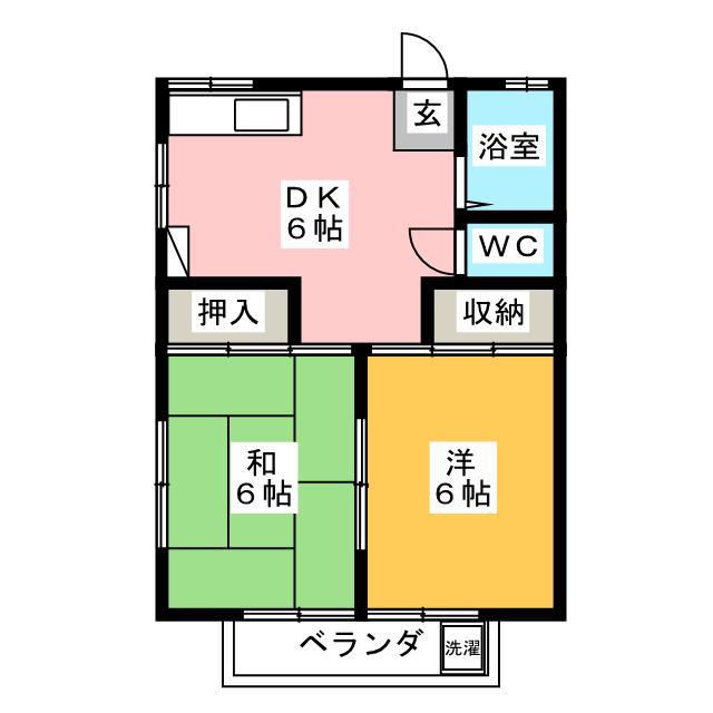 シャンティ湘南(2DK/2階)の間取り写真