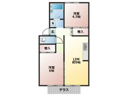 日立佐貫ハウス(2LDK/1階)の間取り写真