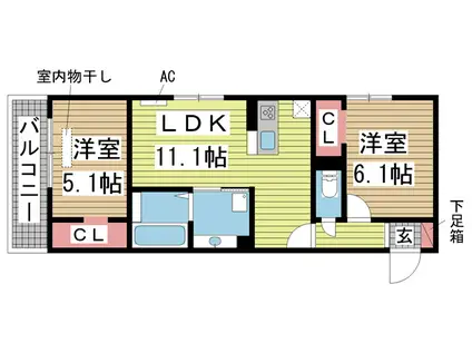 ラ・ヴェール杉尾台(2LDK/2階)の間取り写真