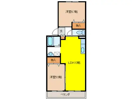 ファミーユ高桑(2LDK/1階)の間取り写真