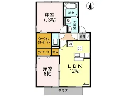 メルベーユB棟(2LDK/2階)の間取り写真