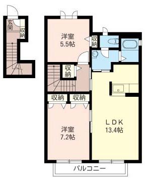 レジデンシアI(2LDK/2階)の間取り写真